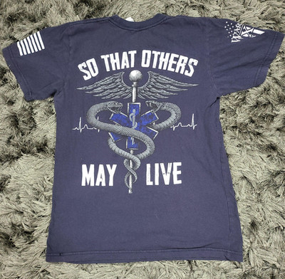 American Apparel Shirt Mens S Blue Warrior XII EMS So That Others May Live Flaws