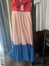 J Crew Colorblock Tiered Midi Dress Tie Front Cutout Sz 00 Pink July Summer