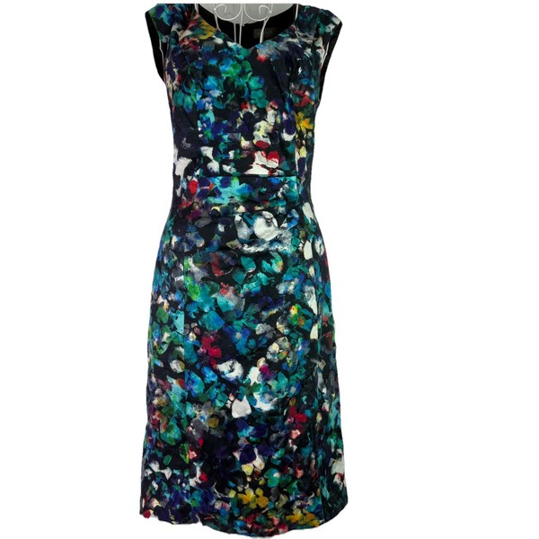 Jacqui E 8 Pencil Dress Floral Green Yellow Red Blue Corporate Formal Party Work