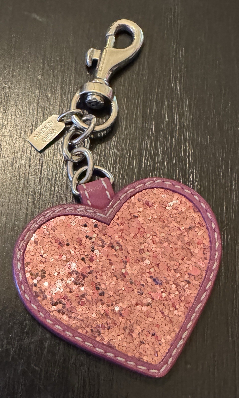Coach Y2K Pink Glitter Heart Keychain Fob Charm - Gem