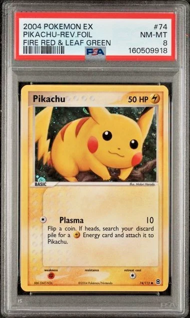 2004 Pokémon Pikachu EX Fire Red & Leaf Green Reverse Foil Holo 74/112 PSA 8