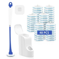 JEHONN Disposable Toilet Brush with 48 Wand Cleaner Refills, Wall Mounted Toi...