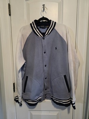 Polo Ralph Lauren Men s Varsity Jacket Blue/White Snap Front Logo Pockets XXL