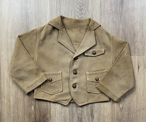 20’s VINTAGE Whipcord Half Belt Khaki Jacket Size Small YOUTH KIDS RARE