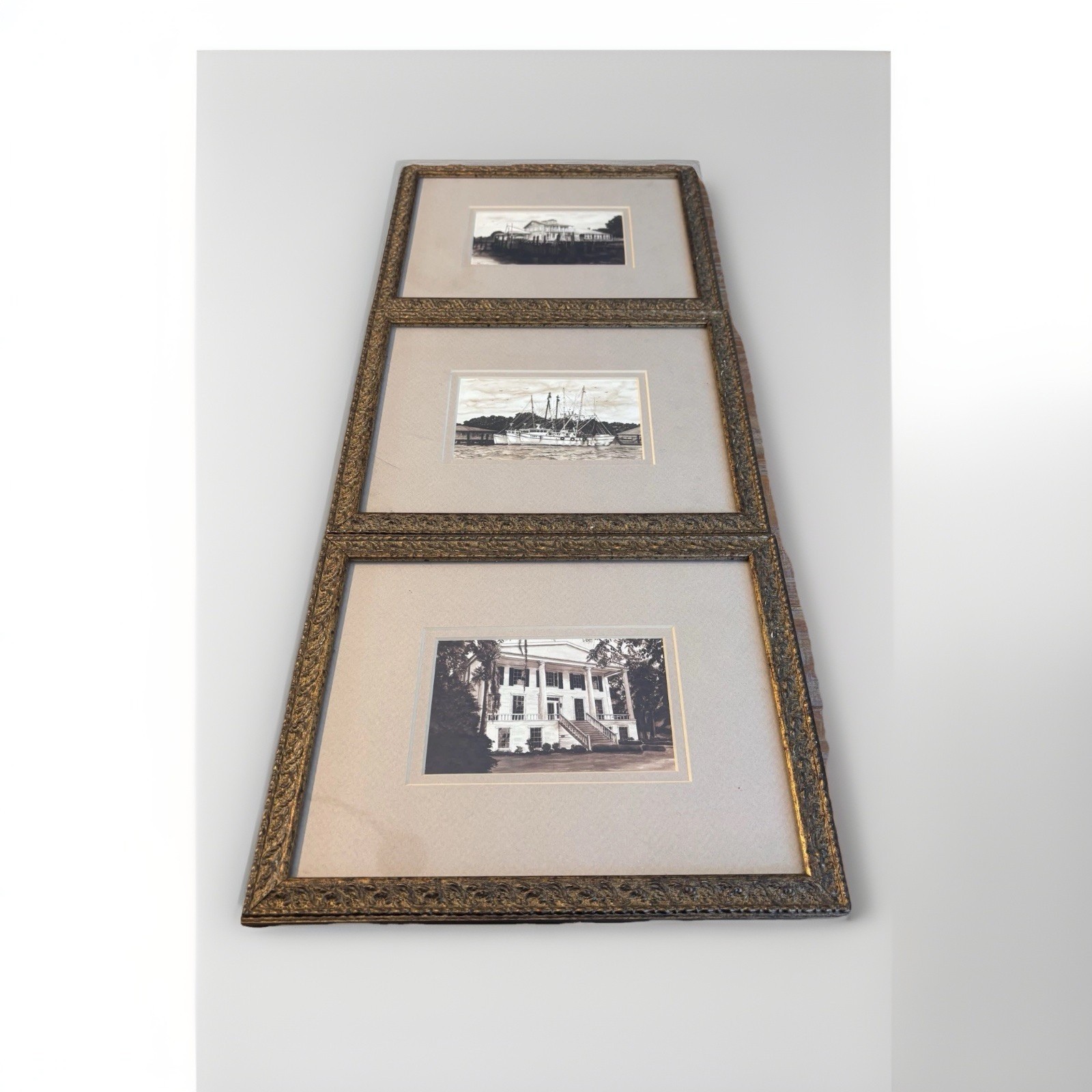 (3) Framed Vintage Art Prints Of Historical St Marys Georgia Signed By Braun