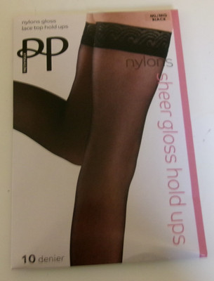Pretty Polly 10 denier sheer gloss lace top Hold ups Style PNAF85 many color M/L