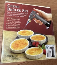 Creme Brulee Set Of 4 White Ramekins & Cooking Torch Cheese Meringue NEW NIB