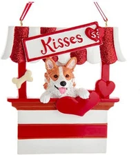 Kurt Adler Corgi Dog Kissing Booth Christmas Tree Ornament - 4" Resin