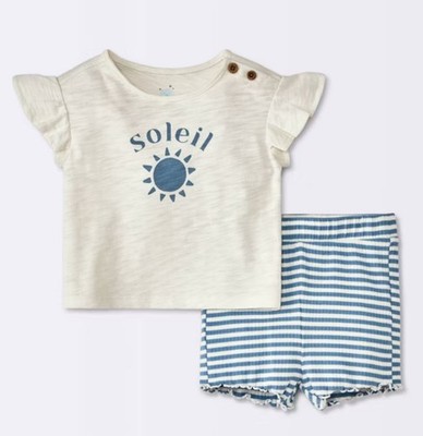 Baby Girls' Soliel Modal T-Shirt Bike Shorts Set Cloud Island Off-White NWT 18M