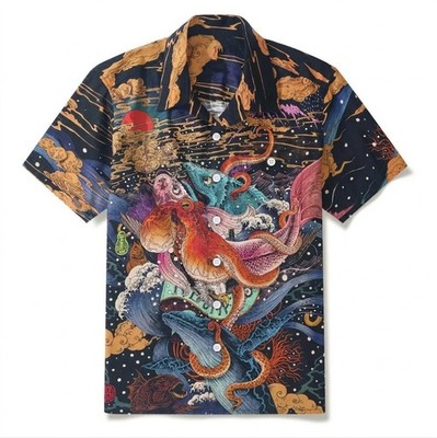 Men's Octopus Ocean Animal Hawaiian Shirt Short Sleeve Button Up