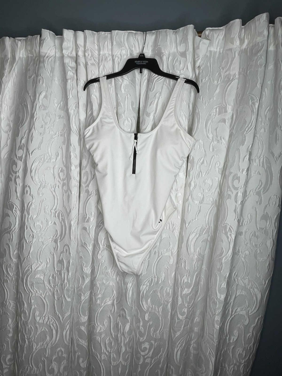 sports illustrated womens white one piece 1/4 zip swimsuit NWOT size L