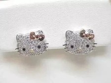 1.30Ct Round Lab Created Diamond Hello Kitty Stud Earrings 14k White Gold Plated