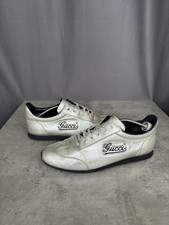 Sneakers stringate vintage Gucci argento pelle logo 204399 autentiche uomo taglia US10