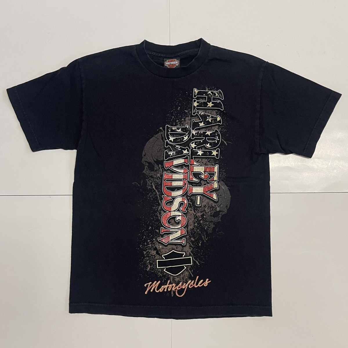 Harley Davidson Motorcycle American Flag Double Side Print Black T