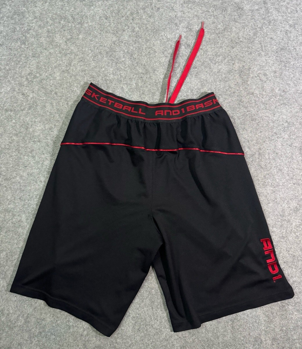 And1 Shorts Mens Medium Black Red Basketball Streetwear Logo