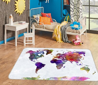 3D Rich Colors 331BNO World Map Non Slip Rug Mat Elegant Photo Carpet Romy