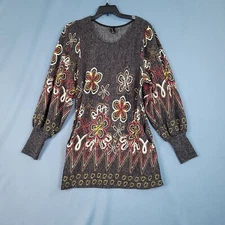 Bacci Women's Long Sleeve Shirt Dress Floral Gray Size L