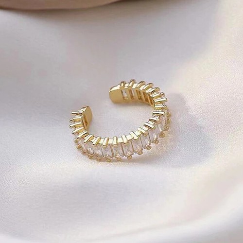 Gold Plated White Sapphire Ring Adjustable for Women Stainless Steel Jewelry - Picture 4 of 9