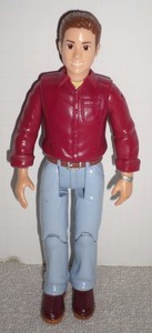 burgundy shirt blue pants