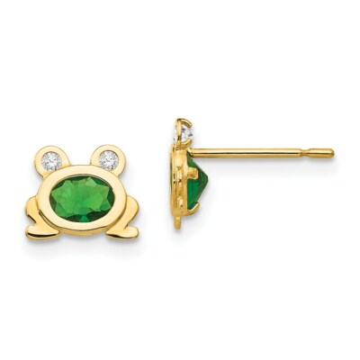 Echte 14kt Gelbgold Madi K CZ Kinder Frosch Ohrstecker