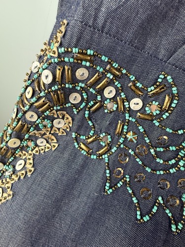Antik Batik Beaded Alice Djellabah Chambray Shirt Dress Sz 40 M 8 Bohemian Artsy - Picture 7 of 15