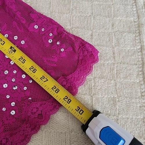 y2k Victoria's Secret Stretch Nachthemd Spitze Pailletten Gr. XL lila/rosa - Bild 3 von 6