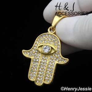Authentic 18"-36" 3mm Gold Plated Box Link Chain CZ 3D Hamsa Pendant*AGP140