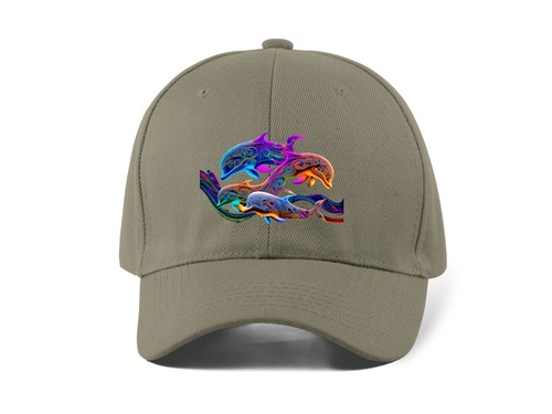 Hallucination Dolphins Art DTF Printed Baseball Cap Dad Hat Unisex Summer Wear - Picture 4 of 4