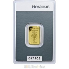 Heraeus 5 Gram Gold Bar 3069.42 per troy oz