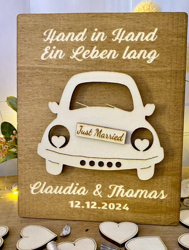 Hochzeitsgeschenk Geldgeschenk Gutschein Gutscheinkarte - Aus Holz - Auto Käfer - Bild 2 von 6