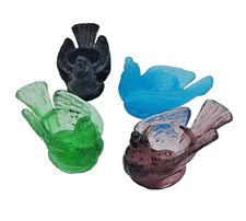 Glass Bird Open Salt Cellars Dips Variety Lot of 4 Colors Degenhart Gift Hostess