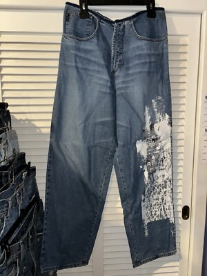 Vintage iceberg no waist printed baggy denim jeans made in Italy 32 X 32 Gilmar