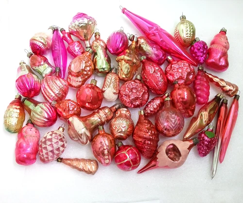 Set of 42 Vintage USSR Ukrainian Glass Christmas Ornaments Xmas Decorations