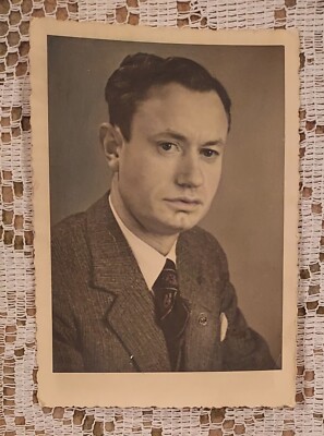 Vintage Photo Young Middle Age German Man Suit Tie 1940 Black White Tinted 6x 4''