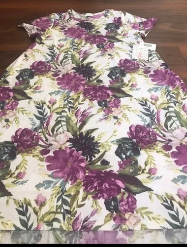 Lularoe White Purple Roses Hydrangeas Carly Dress Medium 10/12 8 Watercolor ❤️ M