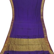 Vintage Blue Sarees 100 Pure Cotton Zari Handwoven Sari 5YD Decor Craft Fabric