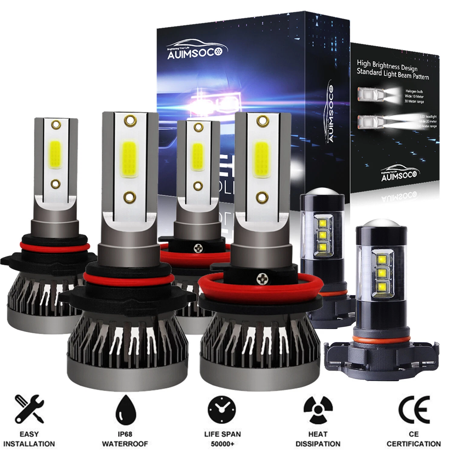 For GMC Sierra 1500 2500HD 3500HD 2007-2019 LED Headlight + Fog Light Bulbs Kit