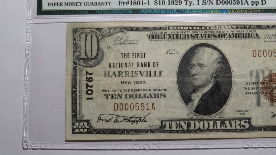 $10 1929 Harrisville New York NY National Currency Bank Note Bill Ch #10767 VF30 - Image 2 of 4