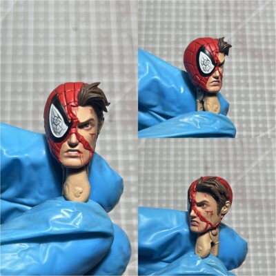 1/12 Painted Battle Damaged Spider-man Anime Head Carved Fit Mafex Action Figure