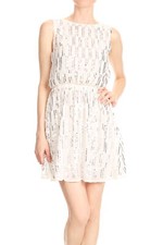 Backless Sleeveless Sequin Stripe Mini Dress with Deep V Back