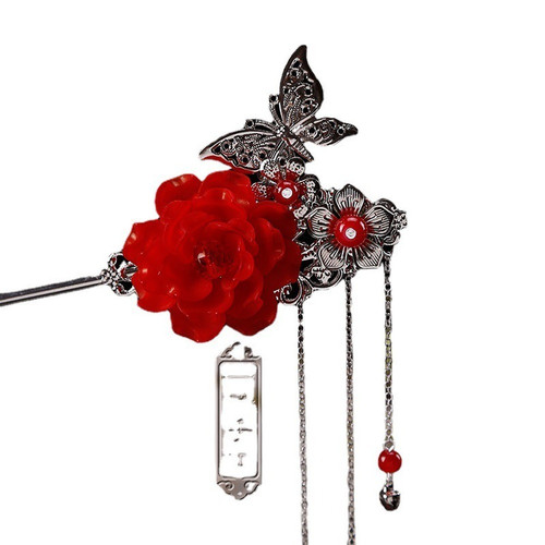 Borlas de flores chinas hechas a mano horquilla paso agitar cuentas broche para el cabello - Imagen 1 de 16