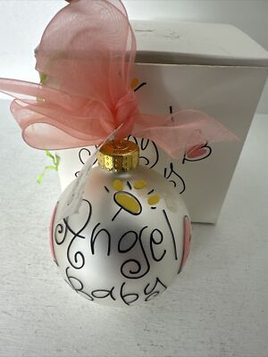 Cotton Colors Angel Baby Christmas Ornament Open Box Pink Ribbon