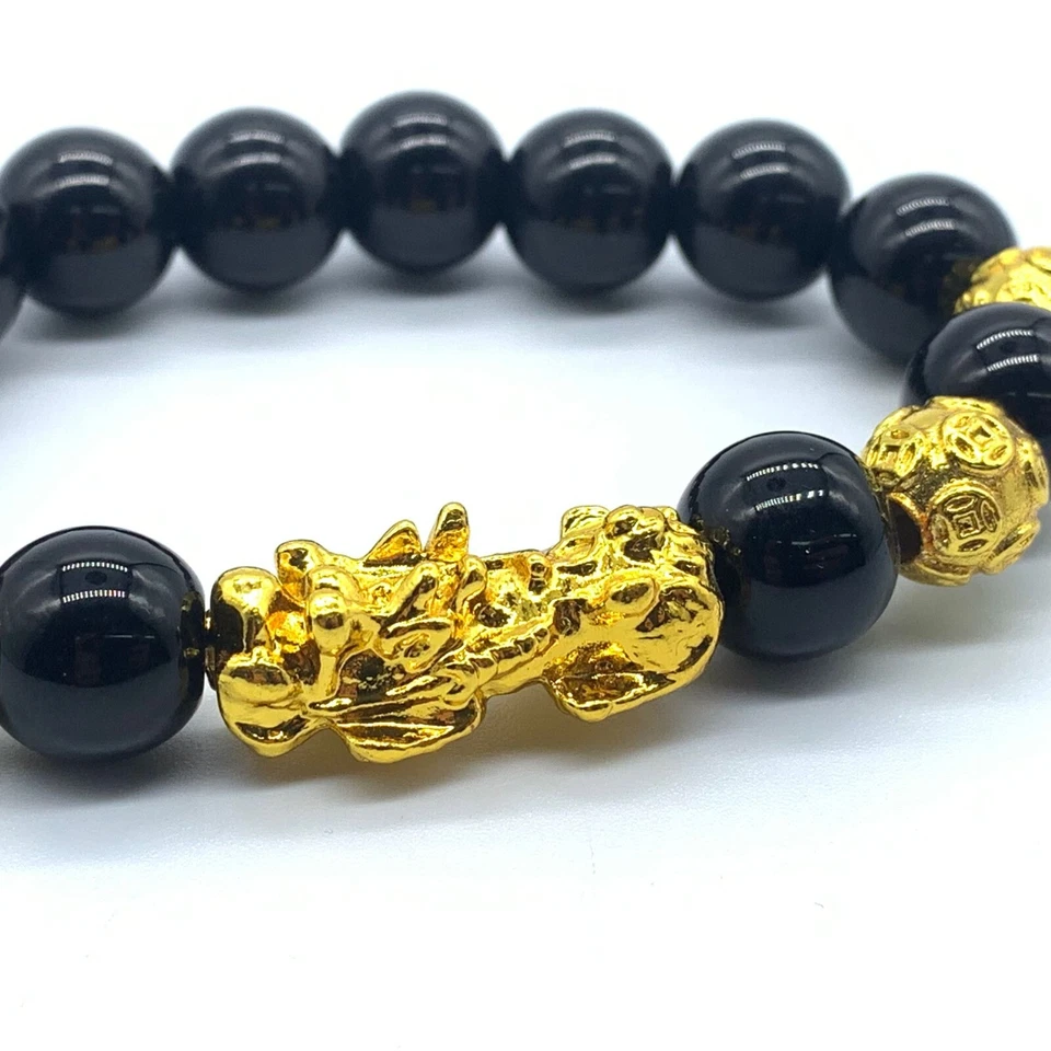 Pulsera 2 piezas Feng Shui 10 mm Cuentas Negras Dragón Pi Xiu Pi Yao Única Atraer Suerte Foto 4 de 4