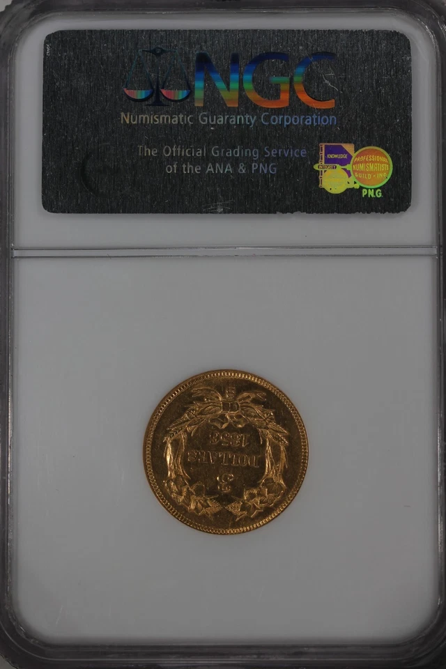 1856-S  G3.00 NGC AU 58 $3 Gold, Three Dollar Gold - Image 2 of 2