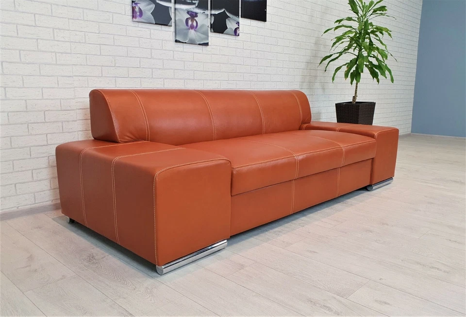 Cognacfarbe Echtleder Sofa Couch 100% Echtes Leder Rindsleder Große Farbauswahl - Bild 3 von 4