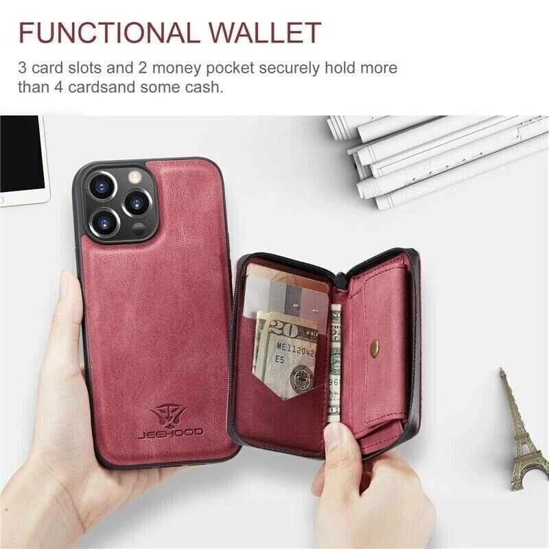 Leather Zipper Wallet Cover Back Case For 15 14 13 12 11 Pro Max SE XS XR 8 7 - Image 4 of 4