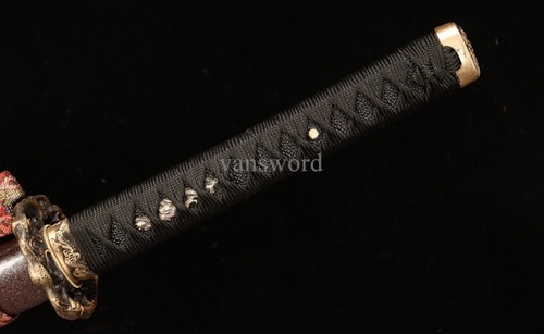 Real Japanese Katana T10 Steel Clay Tempered Brass Tsuba Samurai Sword Full Tang - Picture 7 of 12