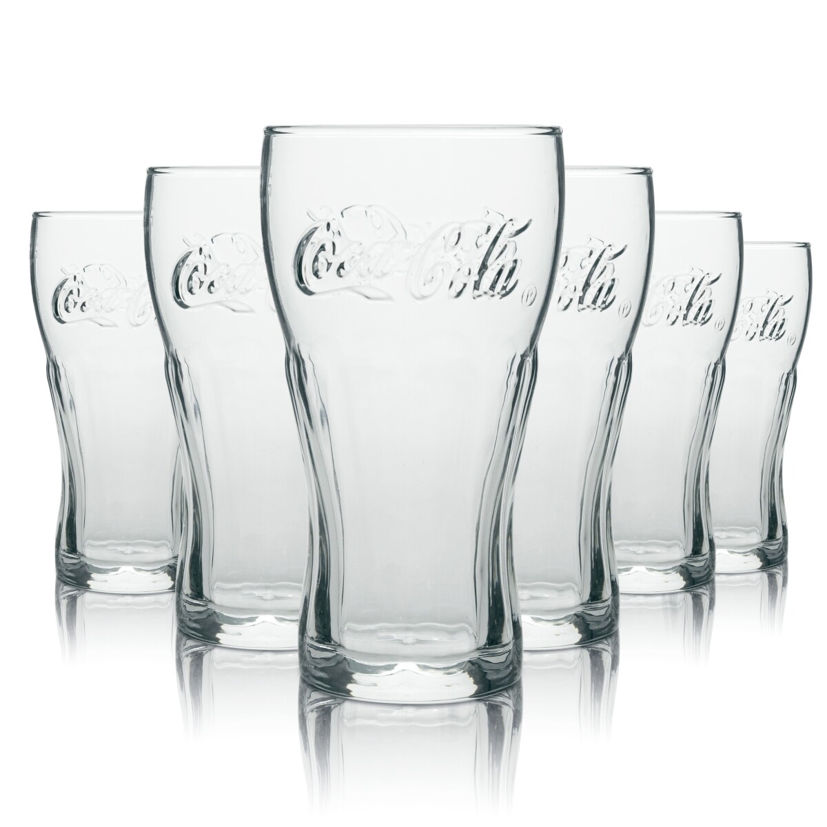 6x Coca Cola Softdrink Glas Kontur 0,3l Coke Gläser Relief Gravur Wave geeicht