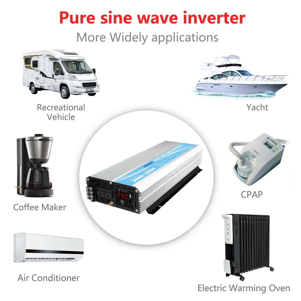 Inversor de Potencia Sinusoidal Pure 3000W 24V a 110V-120V EE. UU. Transistor Control Remoto de 4,5 m de Largo Foto 4 de 4