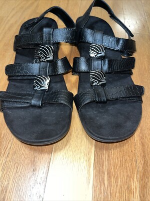 VIONIC Womens Rest Amber Black Crocodile Leather Orthopedic Sandals Size 